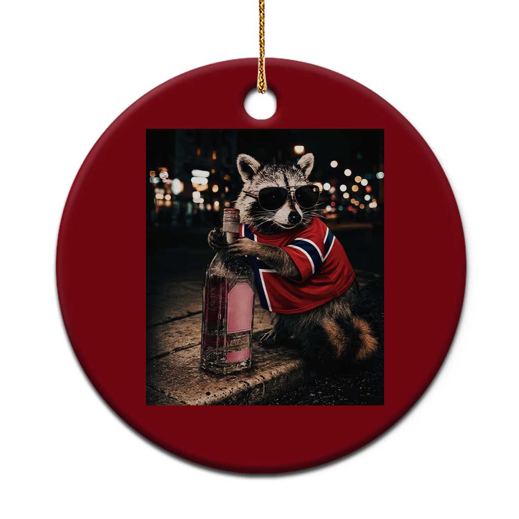 Funny Raccoon Whiskey Sunglasses Norwegian Flag Ceramic Ornament Viral Trash Panda Football Texas Souvenir Meme