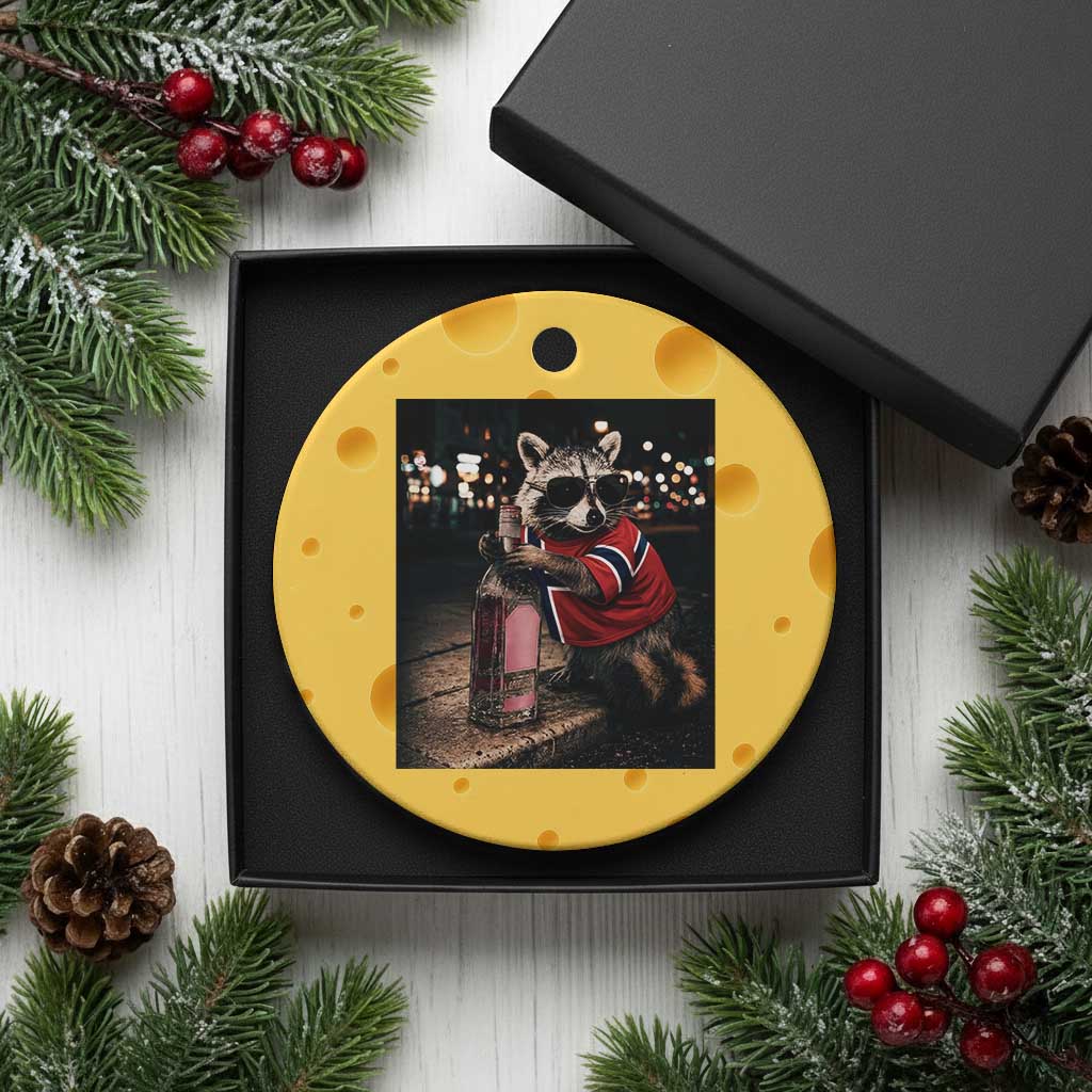 Funny Raccoon Whiskey Sunglasses Norwegian Flag Ceramic Ornament Viral Trash Panda Football Texas Souvenir Meme