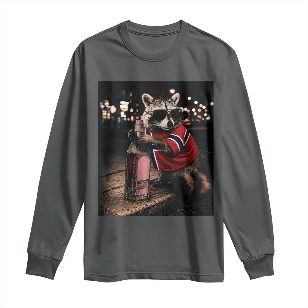Funny Raccoon Whiskey Sunglasses Norwegian Flag Long Sleeve Shirt Viral Trash Panda Football Texas Souvenir Meme