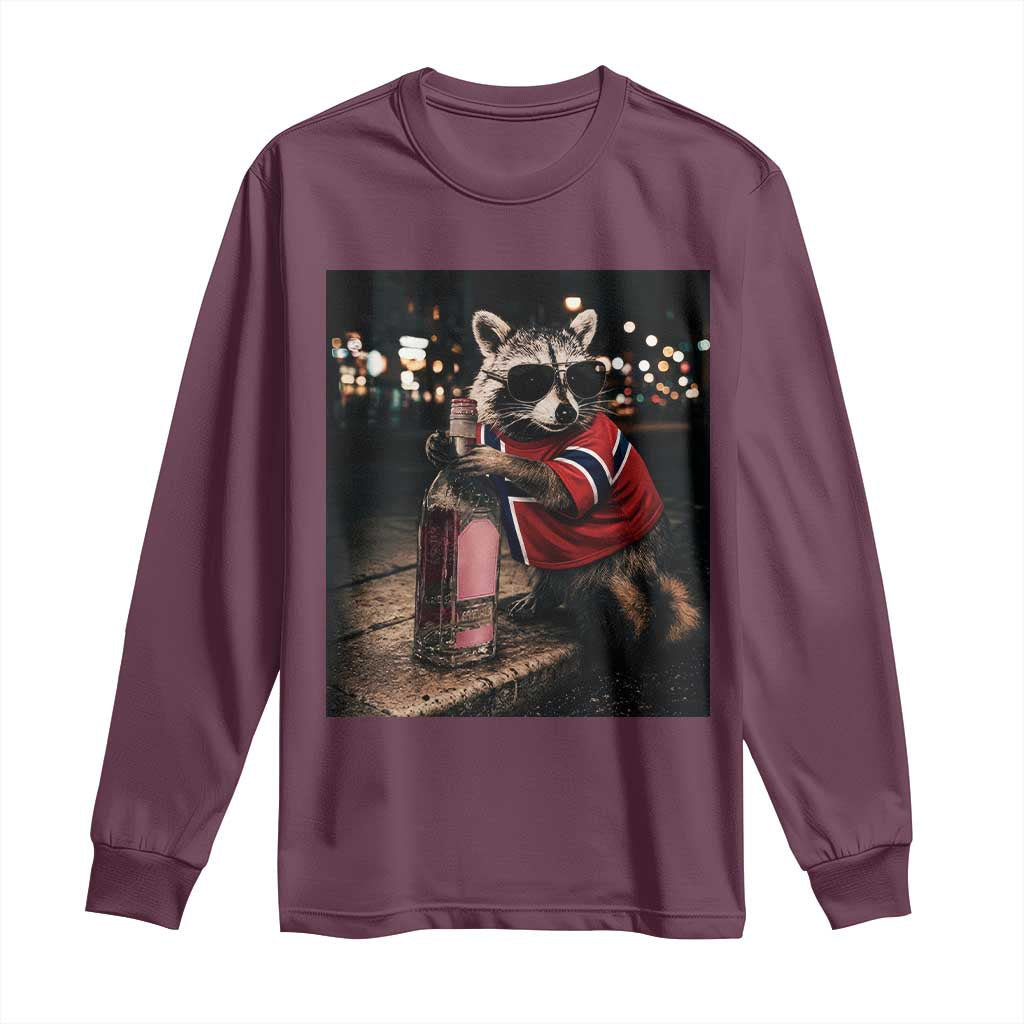 Funny Raccoon Whiskey Sunglasses Norwegian Flag Long Sleeve Shirt Viral Trash Panda Football Texas Souvenir Meme