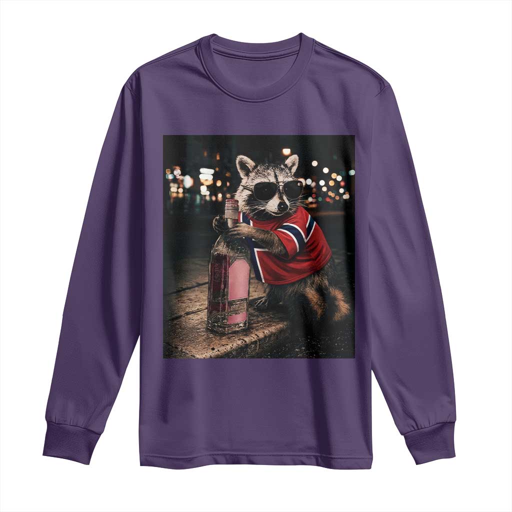 Funny Raccoon Whiskey Sunglasses Norwegian Flag Long Sleeve Shirt Viral Trash Panda Football Texas Souvenir Meme