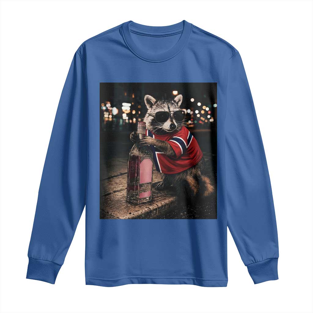 Funny Raccoon Whiskey Sunglasses Norwegian Flag Long Sleeve Shirt Viral Trash Panda Football Texas Souvenir Meme