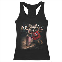 Funny Raccoon Whiskey Sunglasses Norwegian Flag Racerback Tank Top Viral Trash Panda Football Texas Souvenir Meme