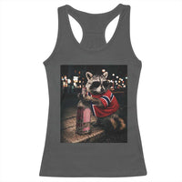 Funny Raccoon Whiskey Sunglasses Norwegian Flag Racerback Tank Top Viral Trash Panda Football Texas Souvenir Meme