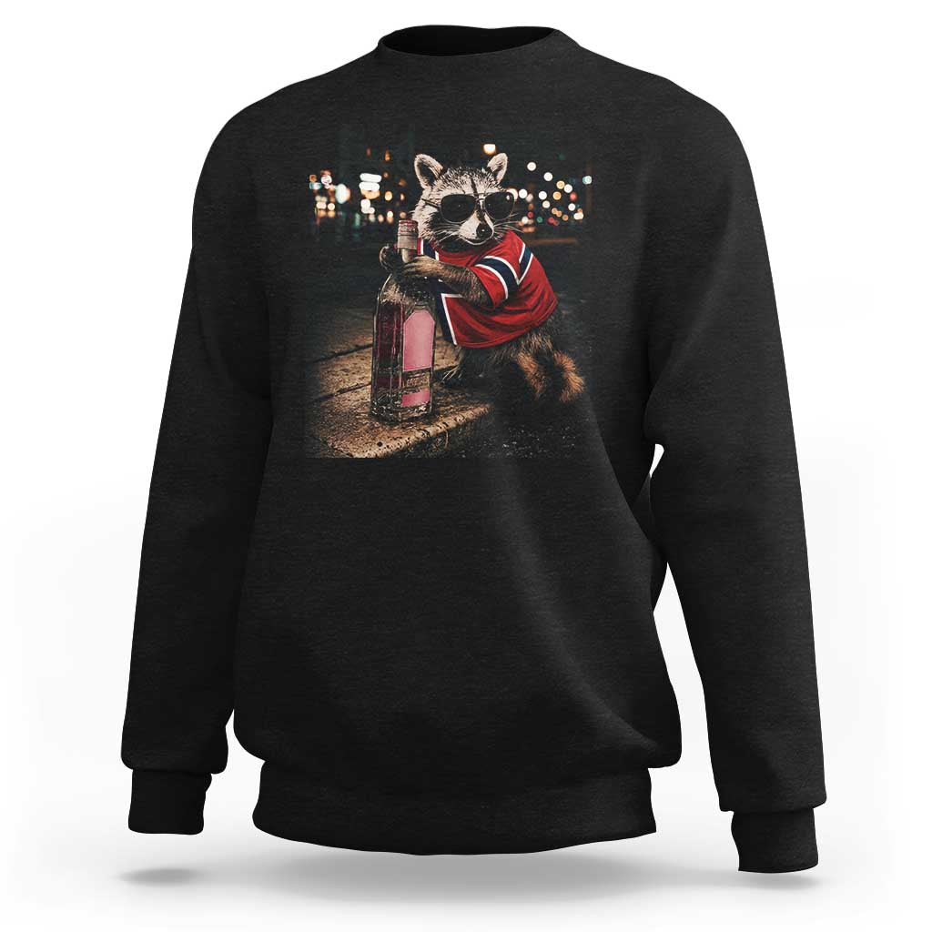 Funny Raccoon Whiskey Sunglasses Norwegian Flag Sweatshirt Viral Trash Panda Football Texas Souvenir Meme