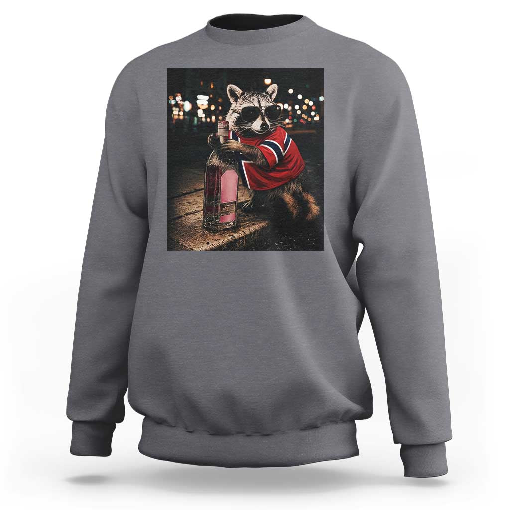 Funny Raccoon Whiskey Sunglasses Norwegian Flag Sweatshirt Viral Trash Panda Football Texas Souvenir Meme