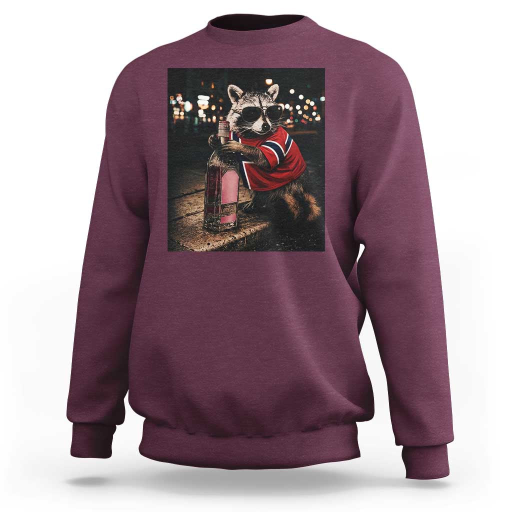 Funny Raccoon Whiskey Sunglasses Norwegian Flag Sweatshirt Viral Trash Panda Football Texas Souvenir Meme