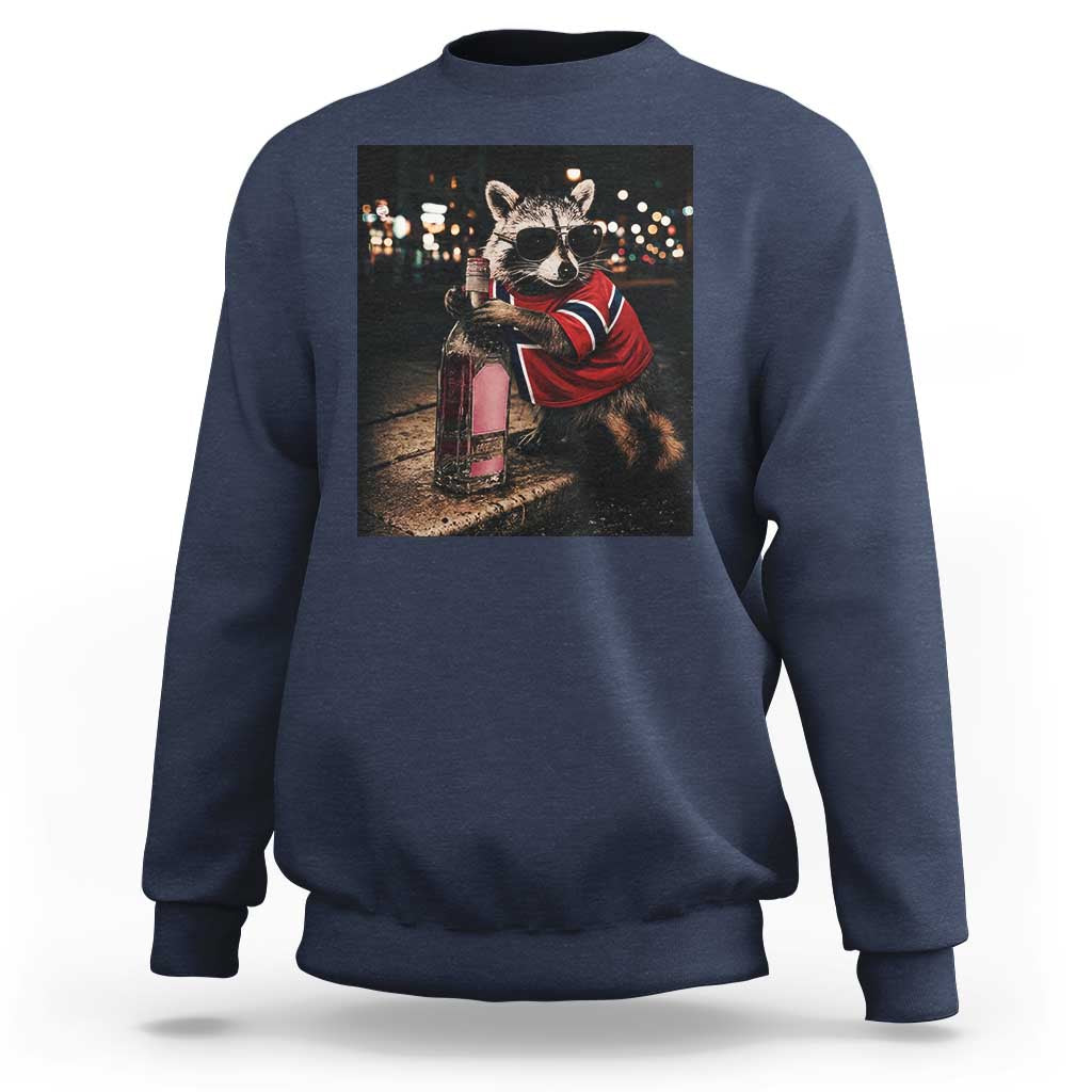 Funny Raccoon Whiskey Sunglasses Norwegian Flag Sweatshirt Viral Trash Panda Football Texas Souvenir Meme
