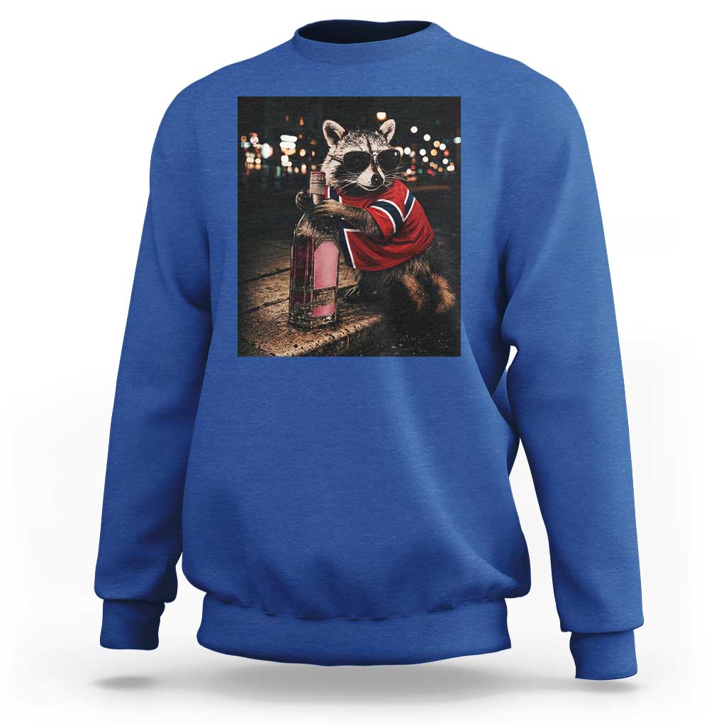 Funny Raccoon Whiskey Sunglasses Norwegian Flag Sweatshirt Viral Trash Panda Football Texas Souvenir Meme