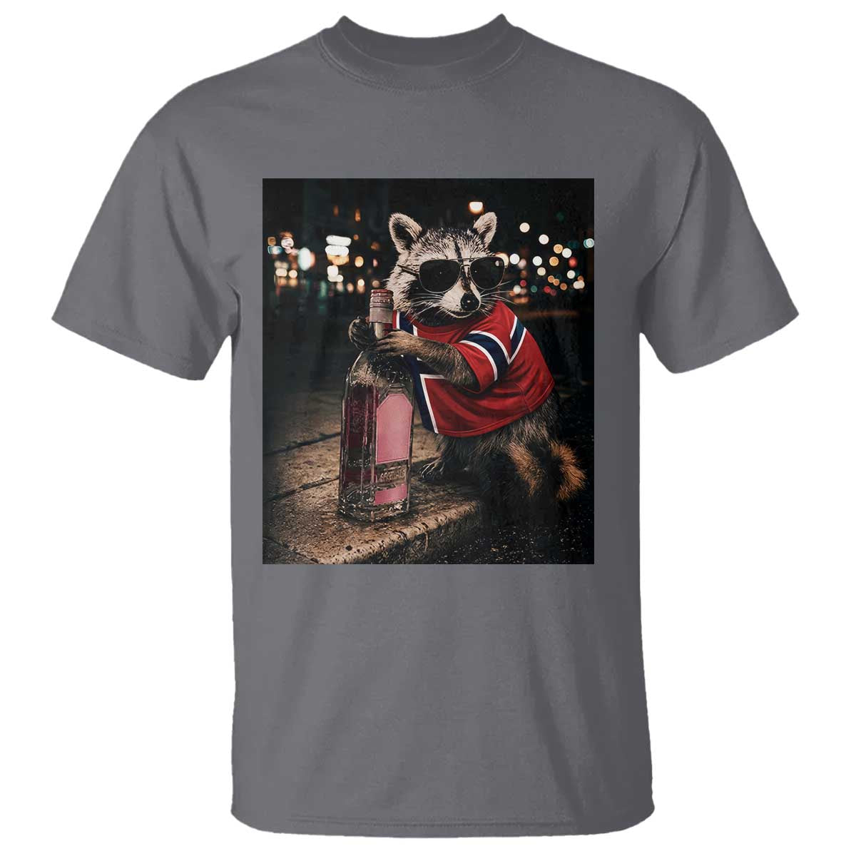 Funny Raccoon Whiskey Sunglasses Norwegian Flag T Shirt Viral Trash Panda Football Texas Souvenir Meme