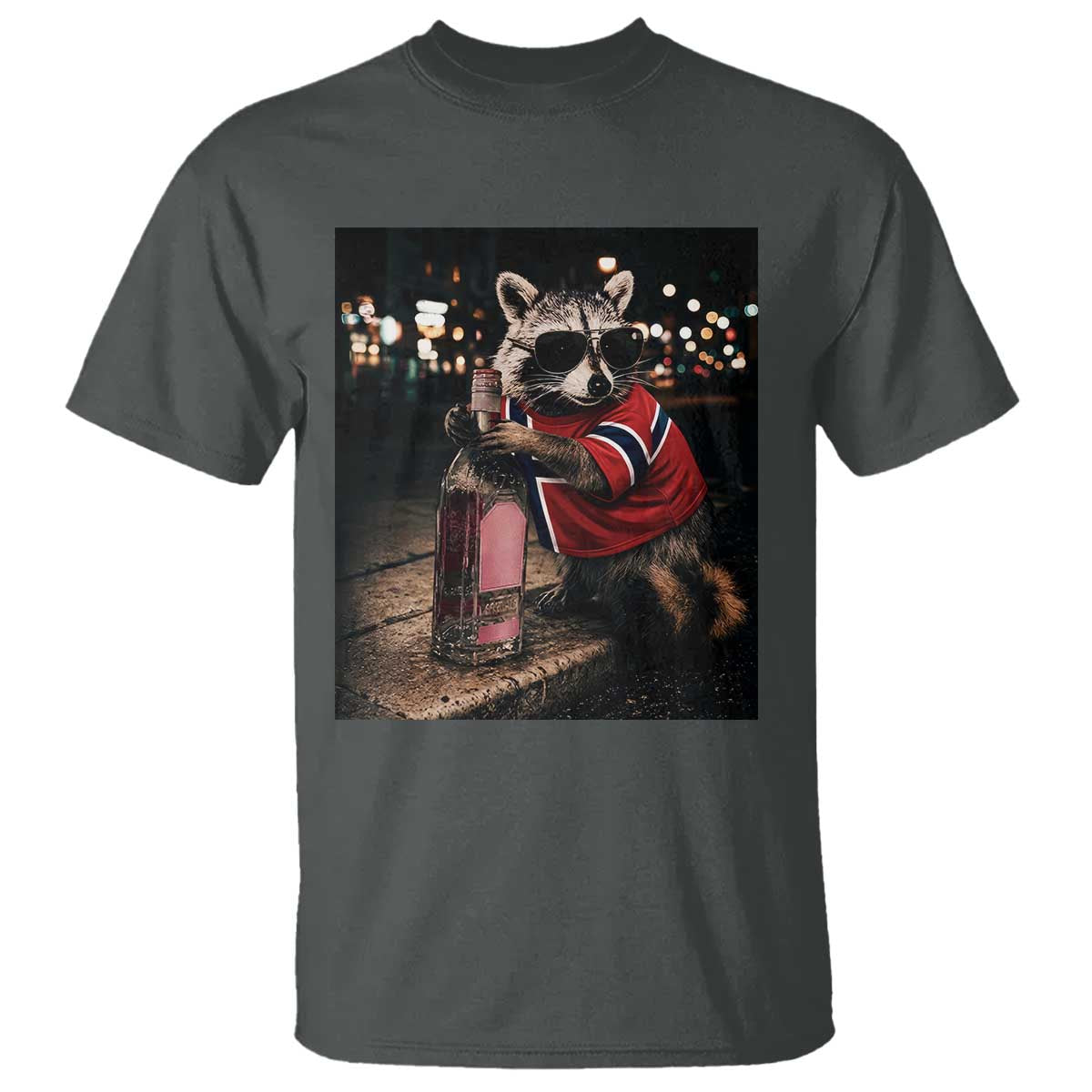 Funny Raccoon Whiskey Sunglasses Norwegian Flag T Shirt Viral Trash Panda Football Texas Souvenir Meme