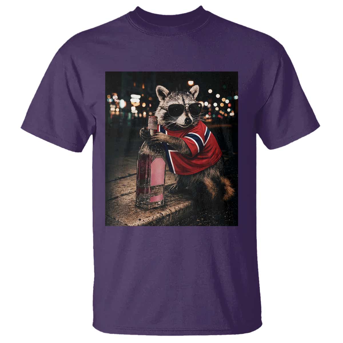 Funny Raccoon Whiskey Sunglasses Norwegian Flag T Shirt Viral Trash Panda Football Texas Souvenir Meme