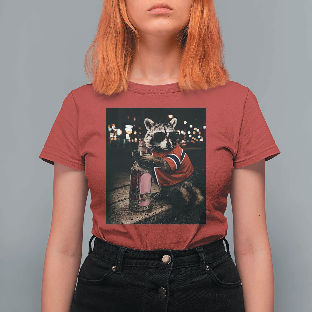 Funny Raccoon Whiskey Sunglasses Norwegian Flag T Shirt For Women Viral Trash Panda Football Texas Souvenir Meme