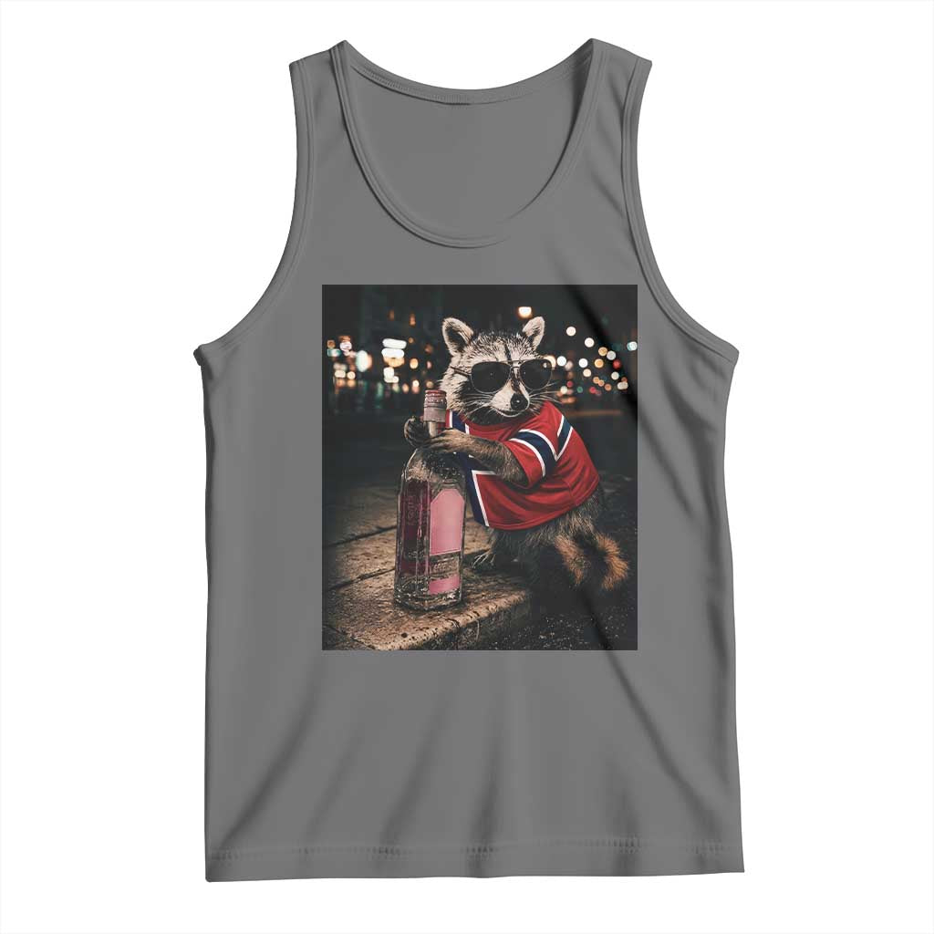 Funny Raccoon Whiskey Sunglasses Norwegian Flag Tank Top Viral Trash Panda Football Texas Souvenir Meme