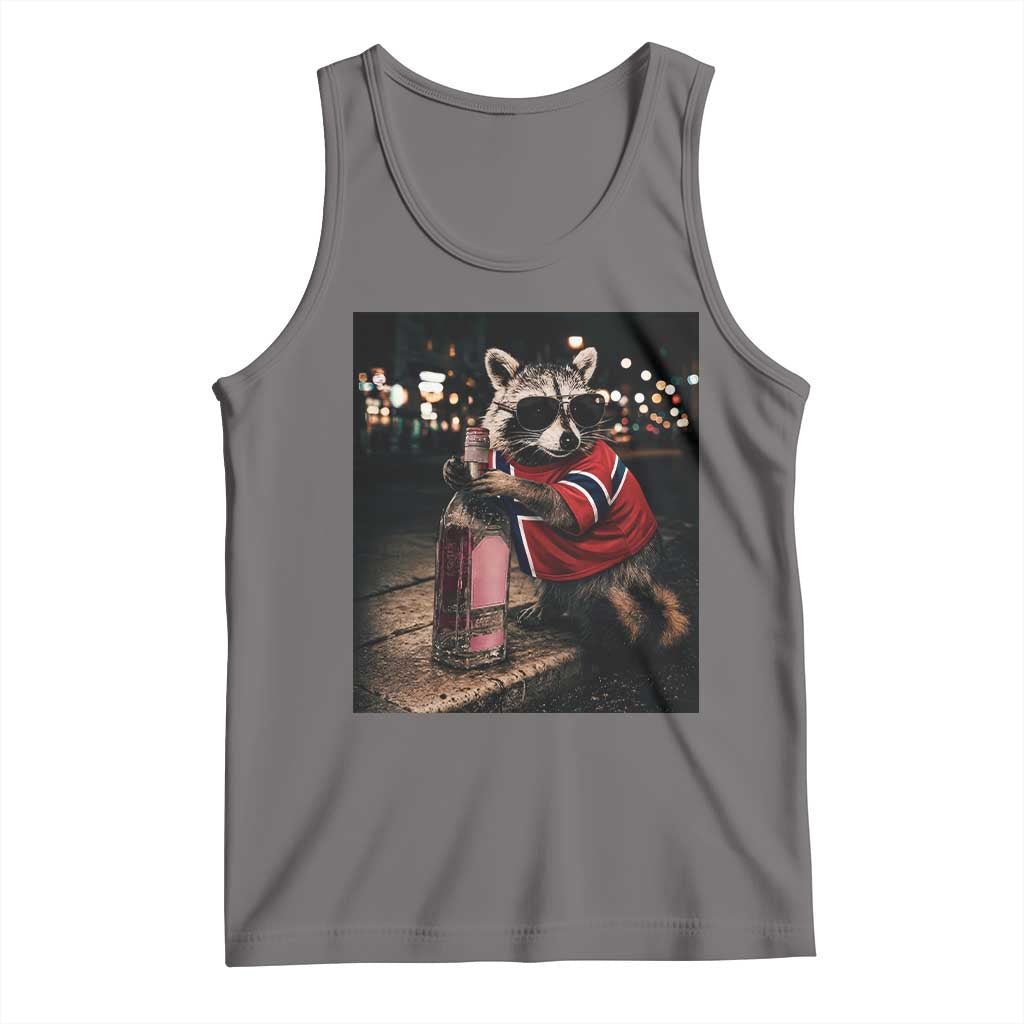 Funny Raccoon Whiskey Sunglasses Norwegian Flag Tank Top Viral Trash Panda Football Texas Souvenir Meme