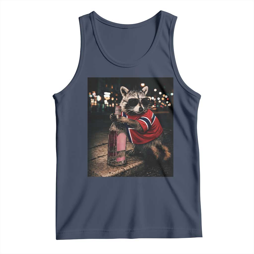 Funny Raccoon Whiskey Sunglasses Norwegian Flag Tank Top Viral Trash Panda Football Texas Souvenir Meme
