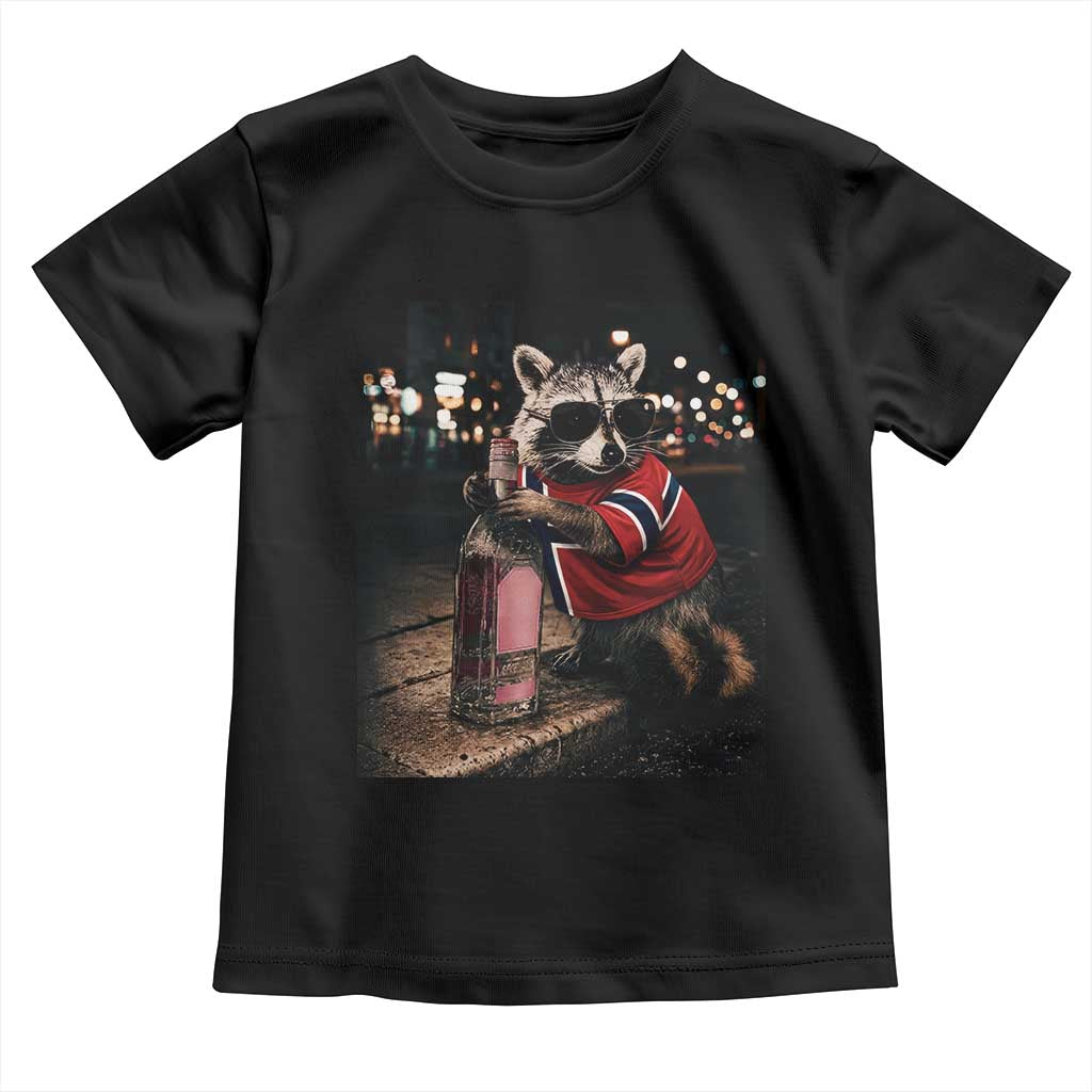 Funny Raccoon Whiskey Sunglasses Norwegian Flag Toddler T Shirt Viral Trash Panda Football Texas Souvenir Meme