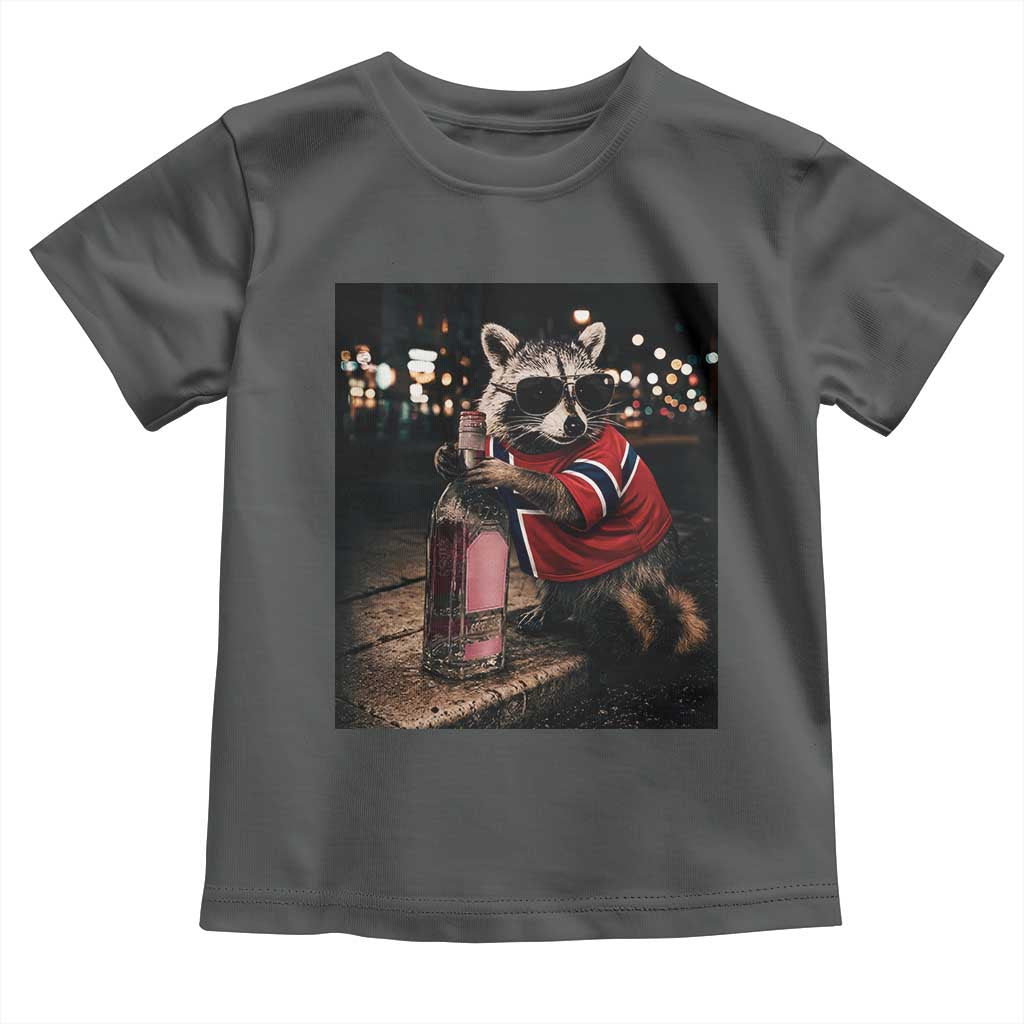 Funny Raccoon Whiskey Sunglasses Norwegian Flag Toddler T Shirt Viral Trash Panda Football Texas Souvenir Meme