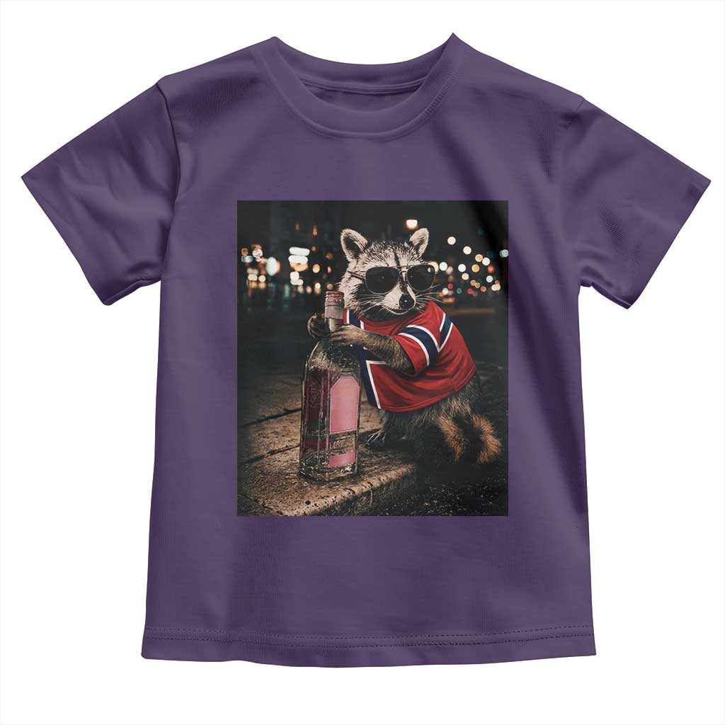 Funny Raccoon Whiskey Sunglasses Norwegian Flag Toddler T Shirt Viral Trash Panda Football Texas Souvenir Meme