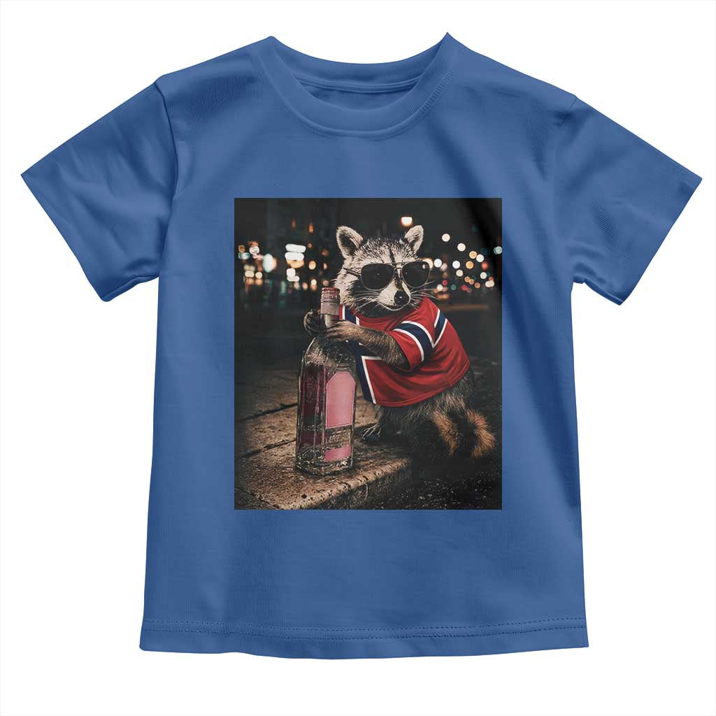 Funny Raccoon Whiskey Sunglasses Norwegian Flag Toddler T Shirt Viral Trash Panda Football Texas Souvenir Meme