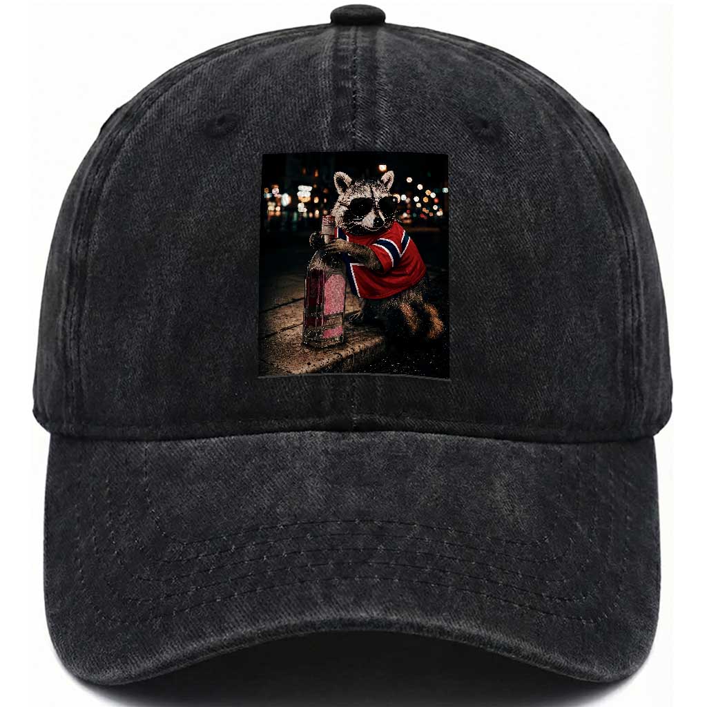 Funny Raccoon Whiskey Sunglasses Norwegian Flag Washed Cotton Baseball Cap Viral Trash Panda Football Texas Souvenir Meme