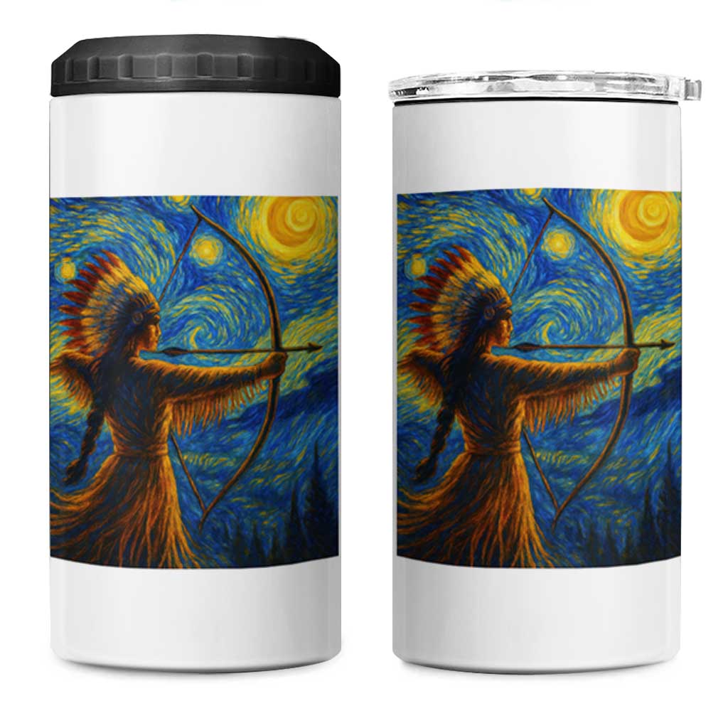 Native American Indian Women 4 in 1 Can Cooler Tumbler Starry Night Indigenous Pride