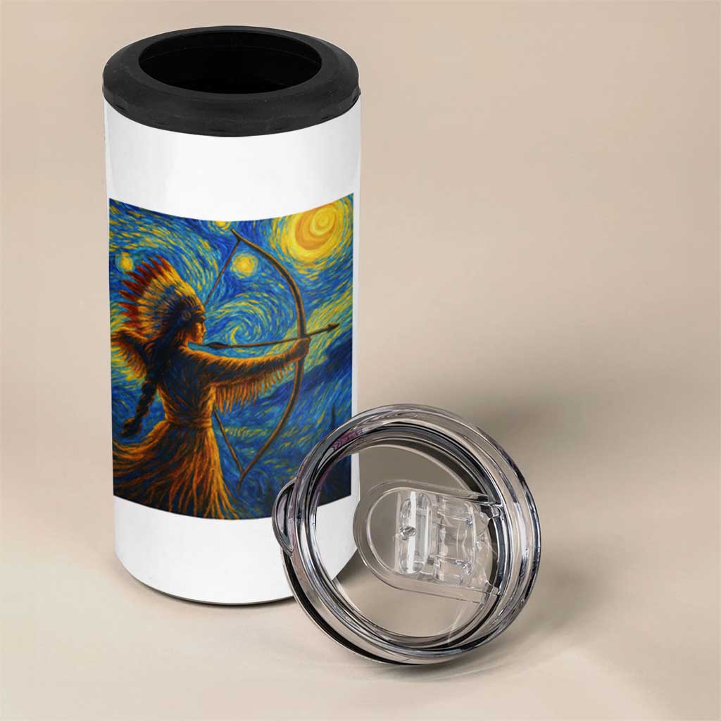 Native American Indian Women 4 in 1 Can Cooler Tumbler Starry Night Indigenous Pride