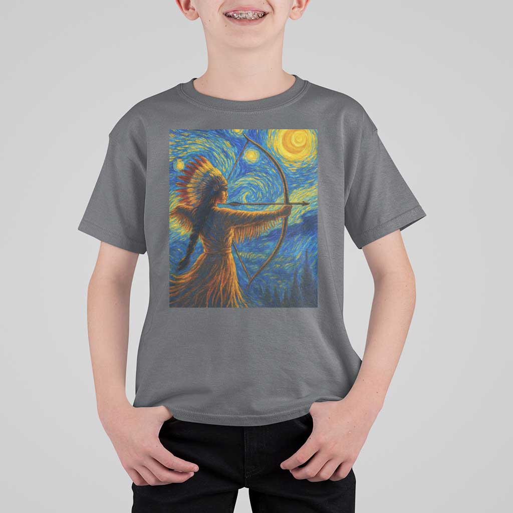 Native American Indian Women T Shirt For Kid Starry Night Indigenous Pride - Wonder Print Shop