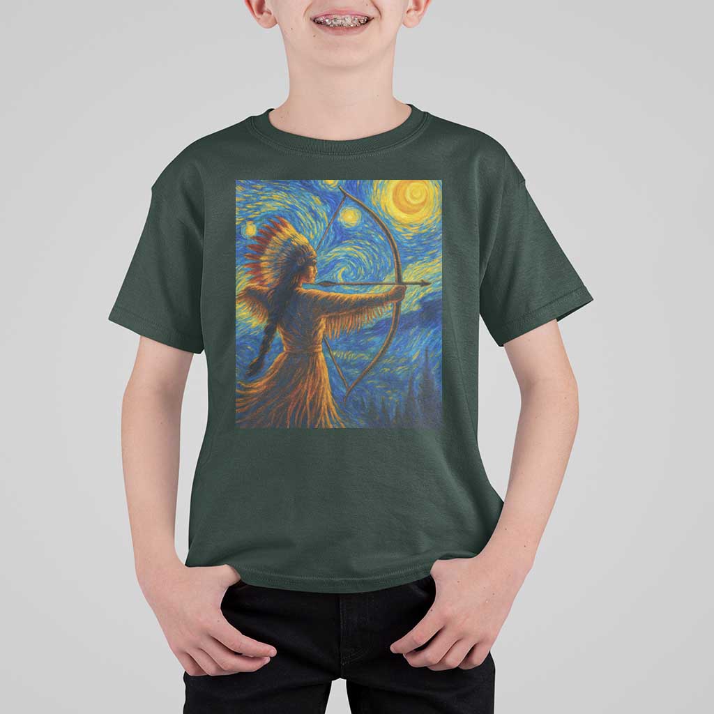 Native American Indian Women T Shirt For Kid Starry Night Indigenous Pride - Wonder Print Shop