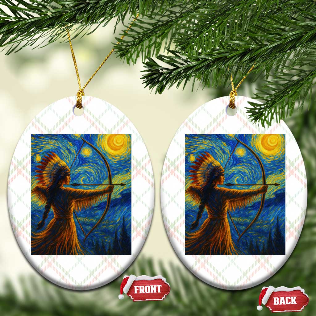 Native American Indian Women Ceramic Ornament Starry Night Indigenous Pride - Wonder Print Shop