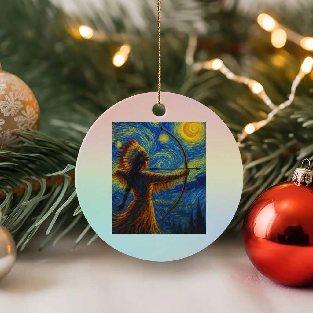 Native American Indian Women Ceramic Ornament Starry Night Indigenous Pride - Wonder Print Shop