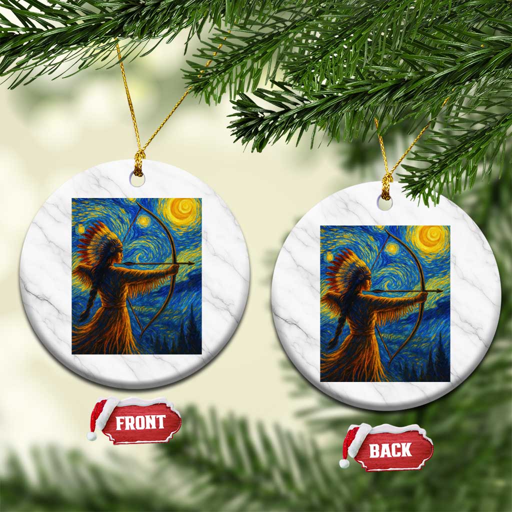 Native American Indian Women Ceramic Ornament Starry Night Indigenous Pride - Wonder Print Shop
