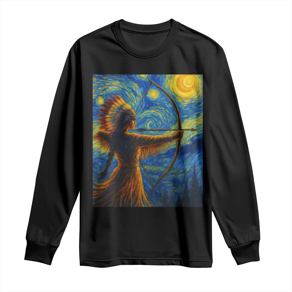 Native American Indian Women Long Sleeve Shirt Starry Night Indigenous Pride - Wonder Print Shop