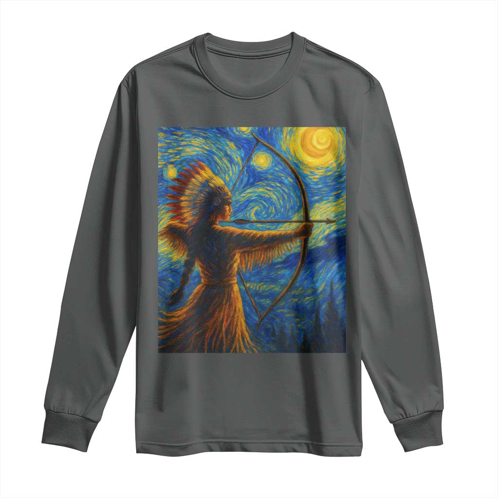 Native American Indian Women Long Sleeve Shirt Starry Night Indigenous Pride - Wonder Print Shop