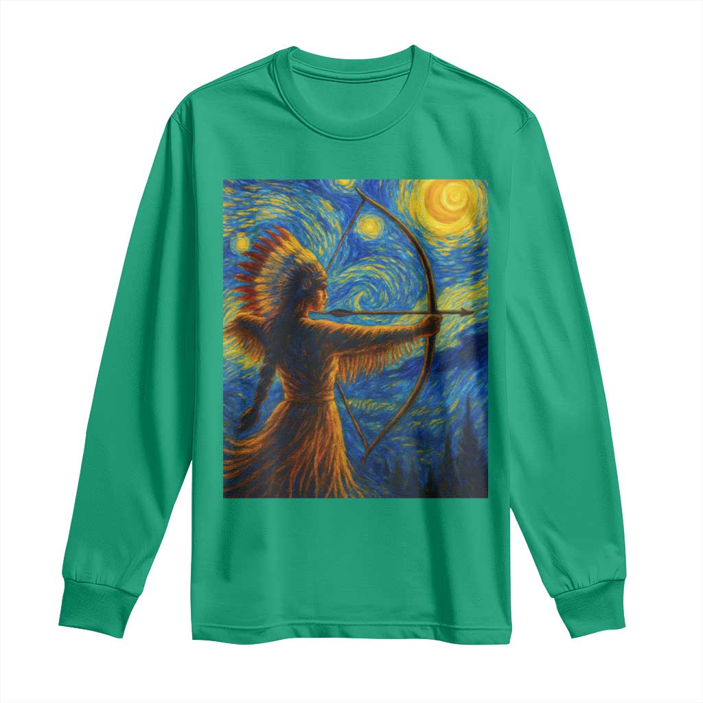 Native American Indian Women Long Sleeve Shirt Starry Night Indigenous Pride - Wonder Print Shop