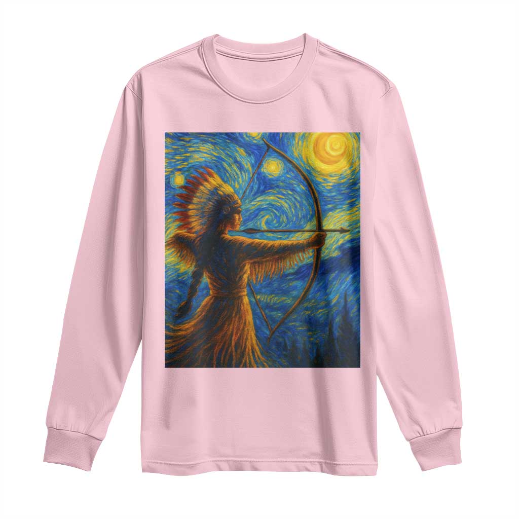 Native American Indian Women Long Sleeve Shirt Starry Night Indigenous Pride - Wonder Print Shop