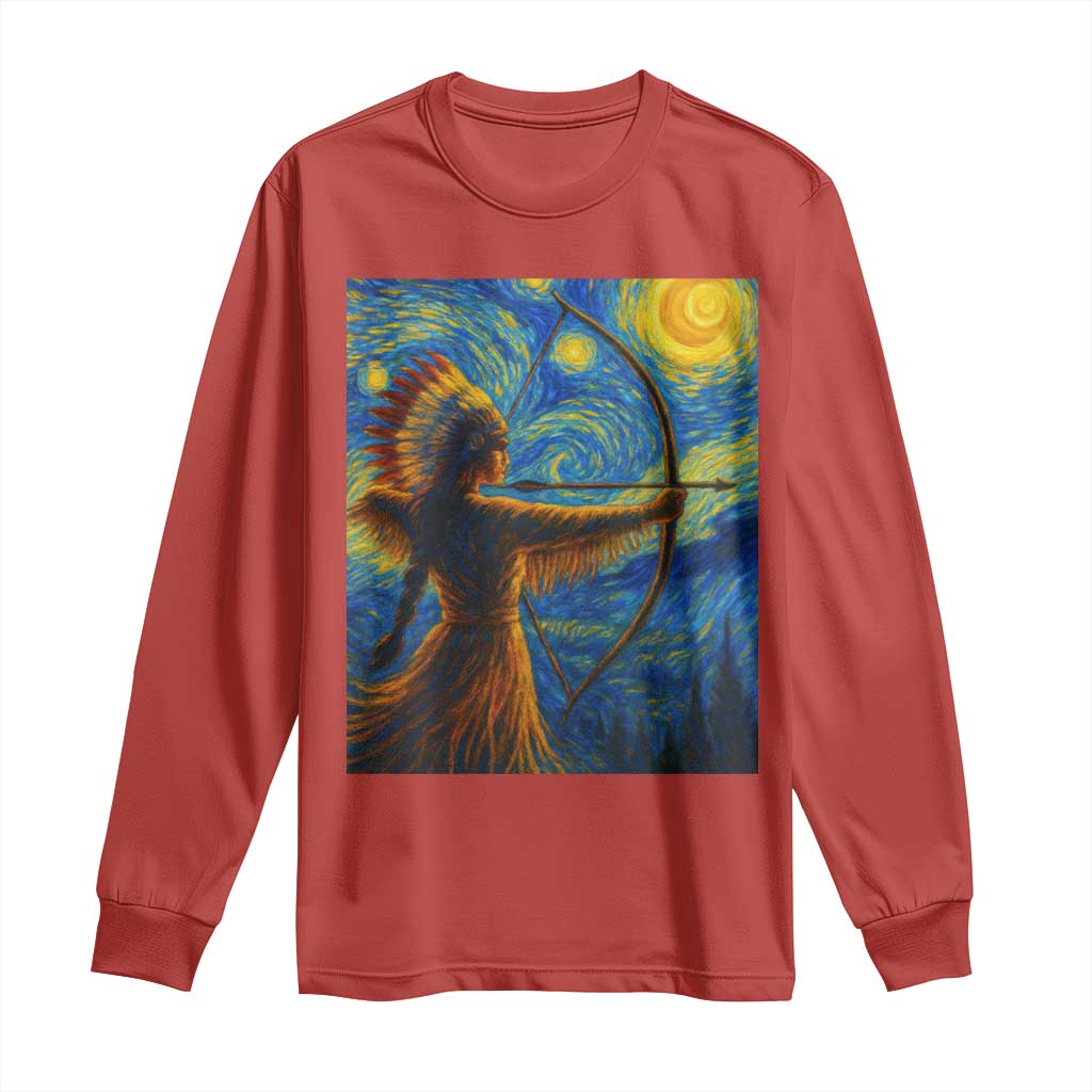 Native American Indian Women Long Sleeve Shirt Starry Night Indigenous Pride - Wonder Print Shop