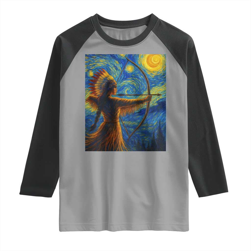 Native American Indian Women Raglan Shirt Starry Night Indigenous Pride - Wonder Print Shop