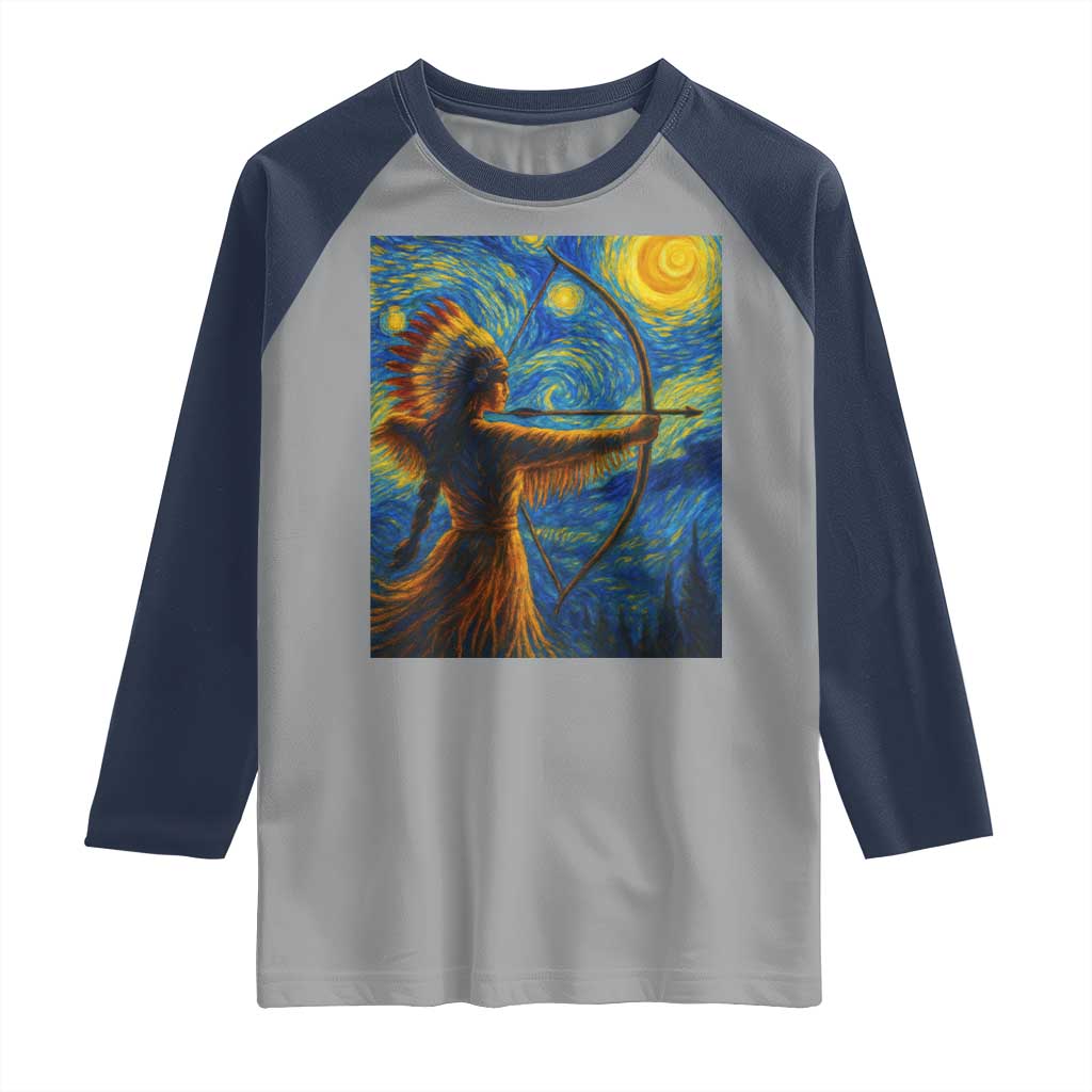 Native American Indian Women Raglan Shirt Starry Night Indigenous Pride - Wonder Print Shop