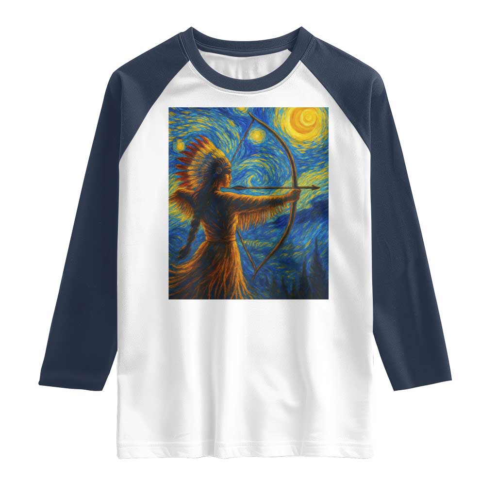 Native American Indian Women Raglan Shirt Starry Night Indigenous Pride - Wonder Print Shop