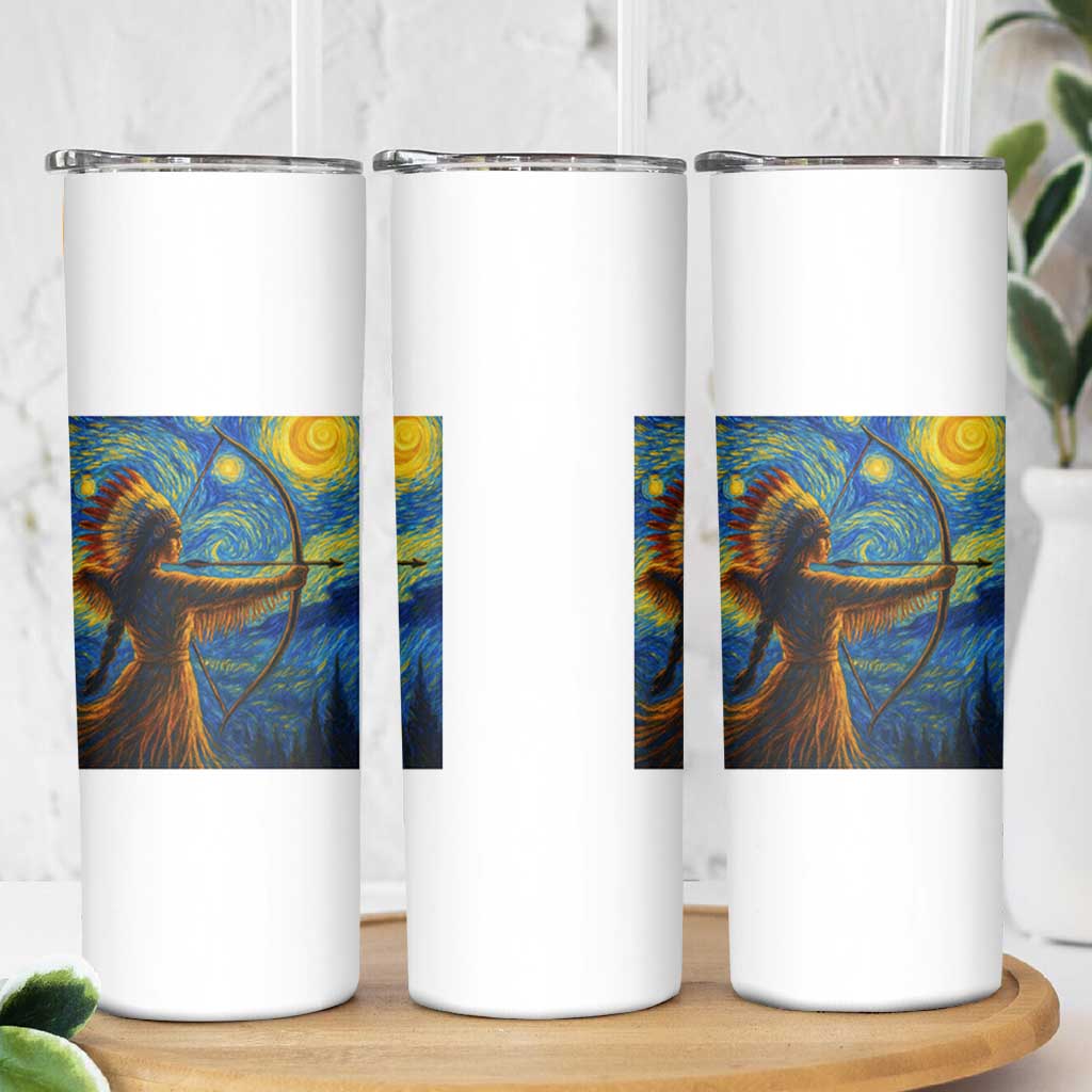 Native American Indian Women Skinny Tumbler Starry Night Indigenous Pride