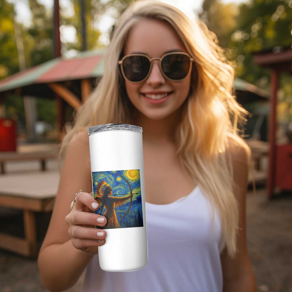 Native American Indian Women Skinny Tumbler Starry Night Indigenous Pride