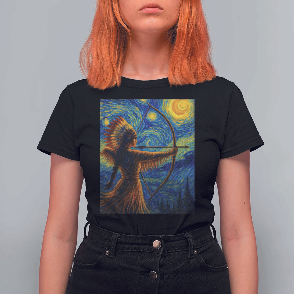 Native American Indian Women T Shirt For Women Starry Night Indigenous Pride - Wonder Print Shop