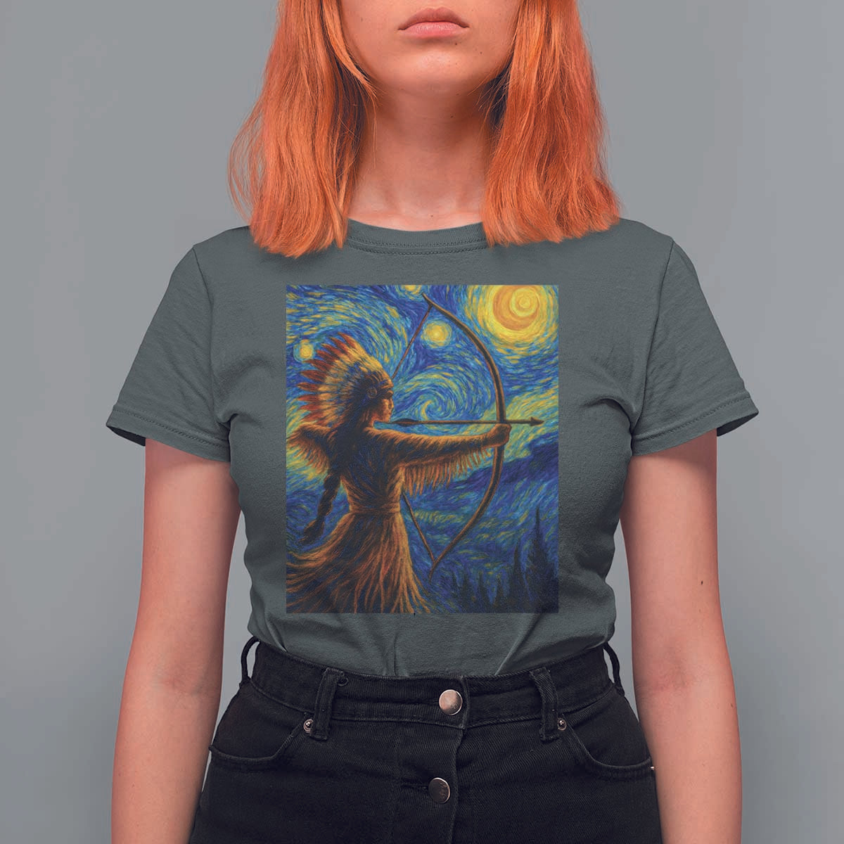 Native American Indian Women T Shirt For Women Starry Night Indigenous Pride - Wonder Print Shop