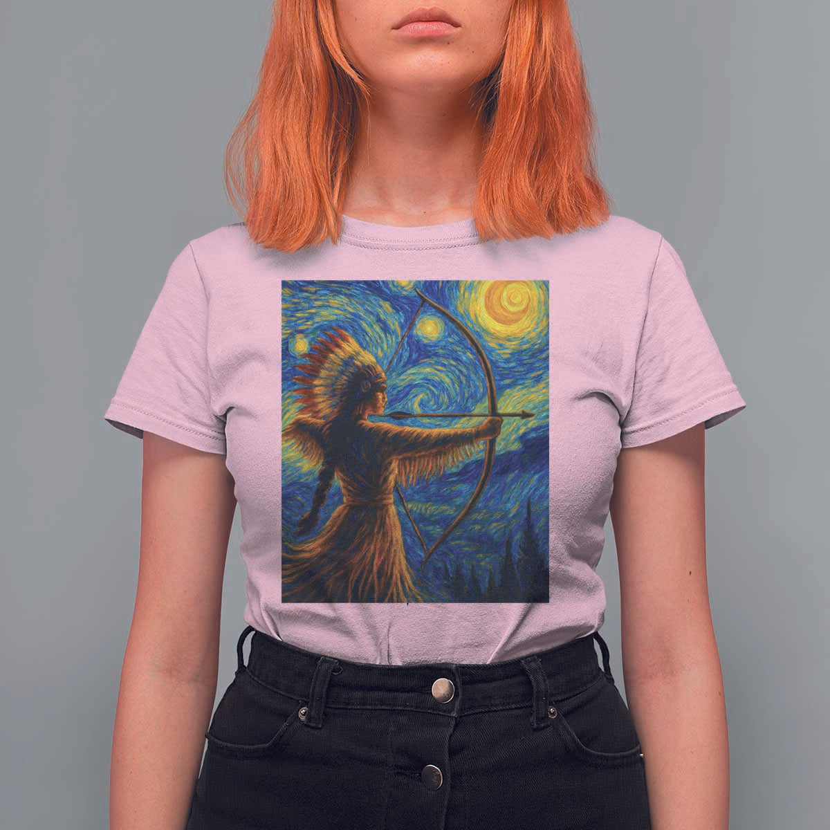 Native American Indian Women T Shirt For Women Starry Night Indigenous Pride - Wonder Print Shop