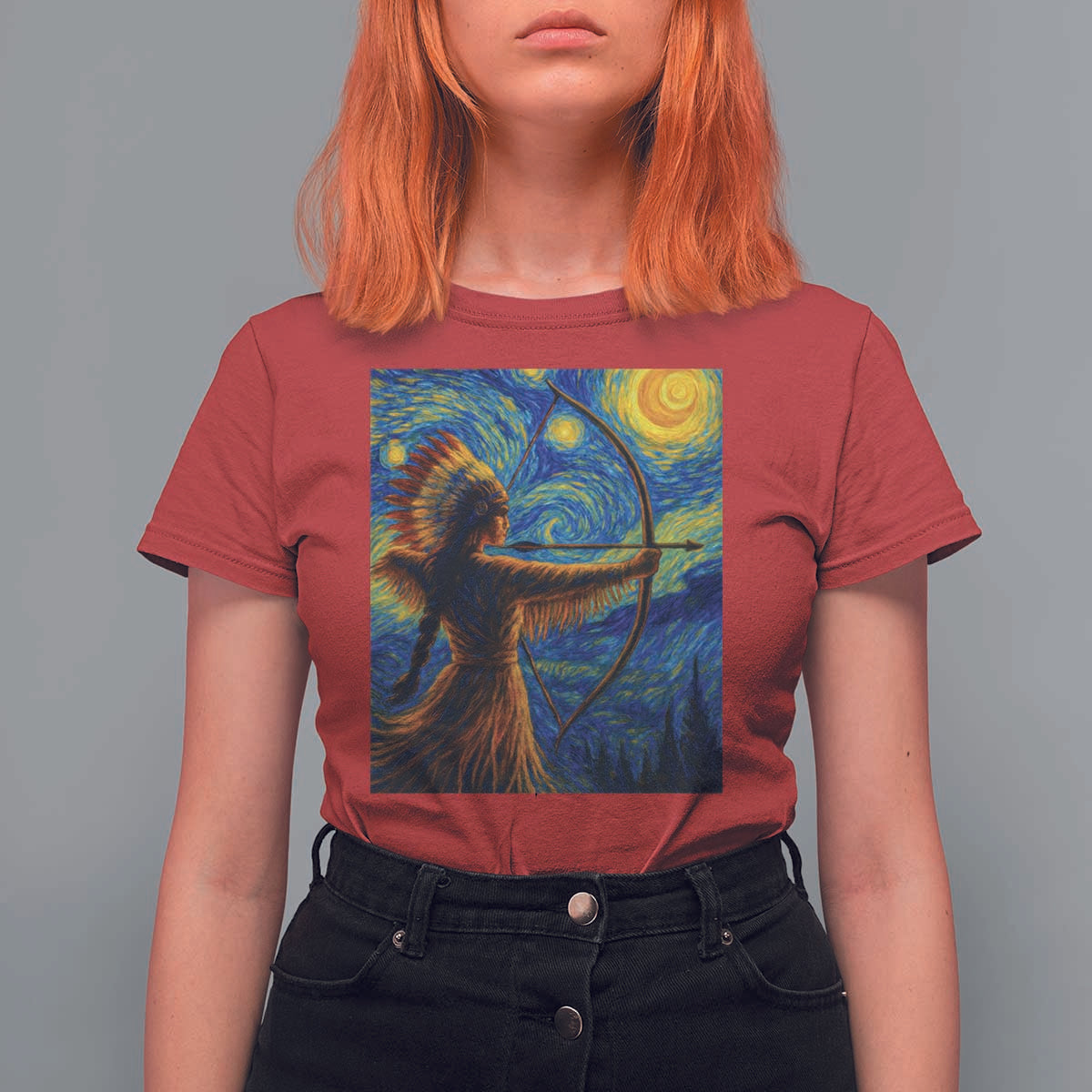 Native American Indian Women T Shirt For Women Starry Night Indigenous Pride - Wonder Print Shop