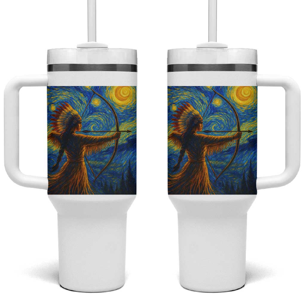 Native American Indian Women Tumbler With Handle Starry Night Indigenous Pride