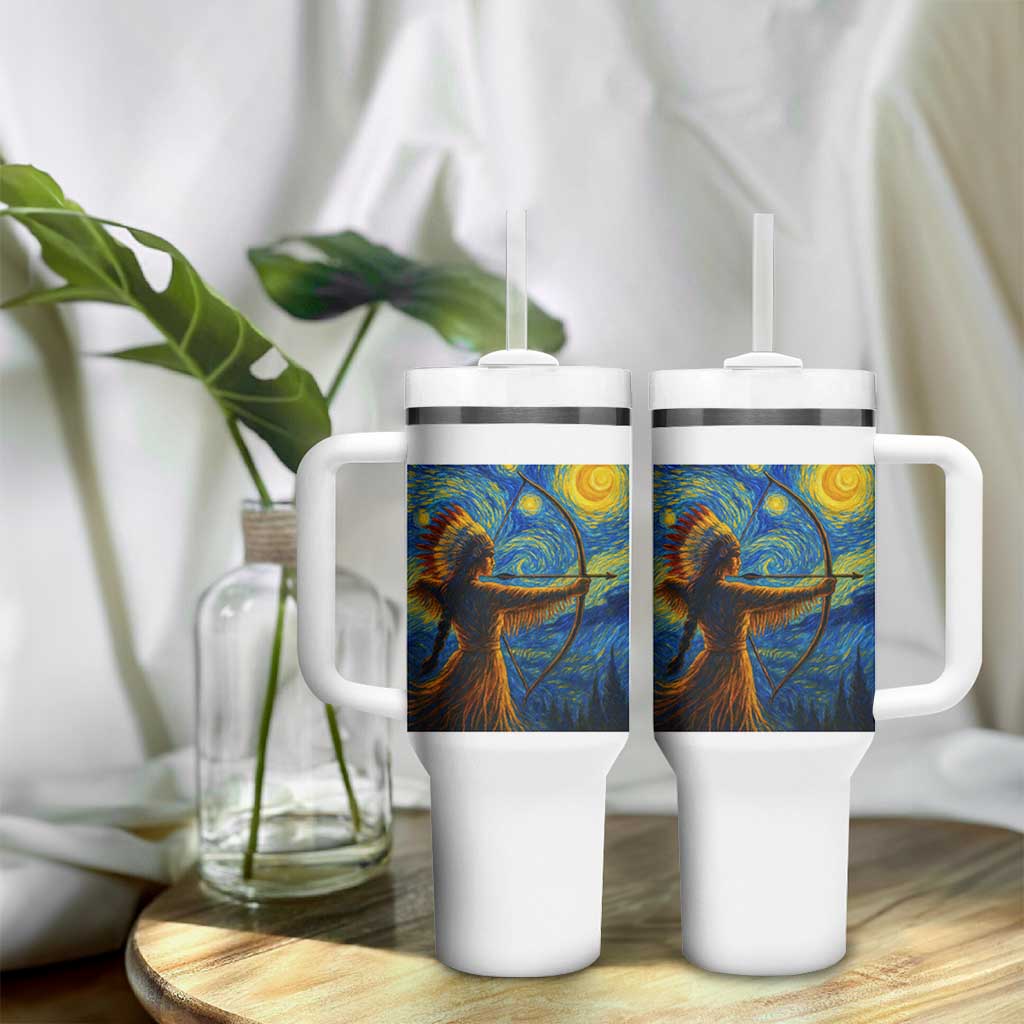 Native American Indian Women Tumbler With Handle Starry Night Indigenous Pride