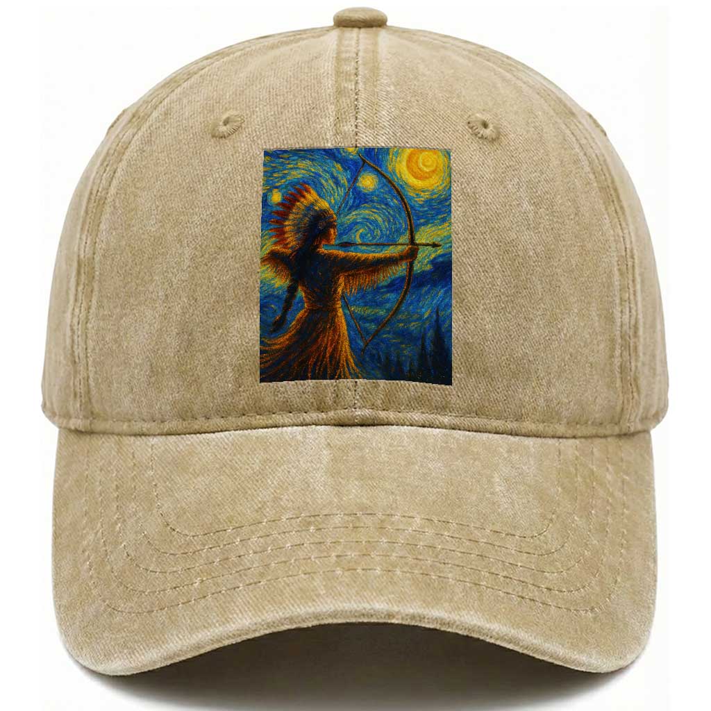 Native American Indian Women Washed Cotton Baseball Cap Starry Night Indigenous Pride
