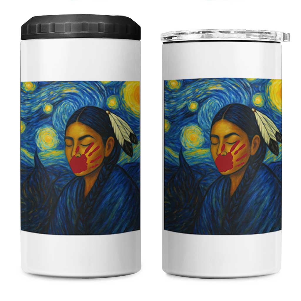 Native American MMIW 4 in 1 Can Cooler Tumbler Starry Night Indigenous People Day